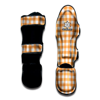 Orange And White Check Pattern Print Muay Thai Shin Guard