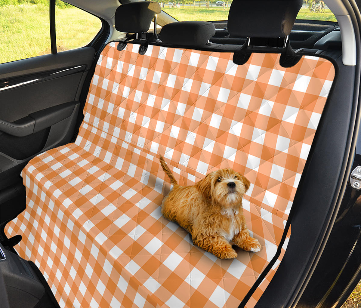 Orange And White Check Pattern Print Pet Car Back Seat Cover