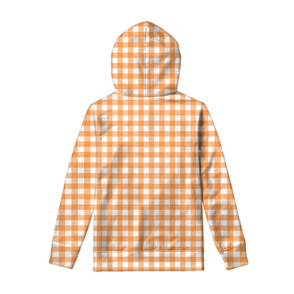Orange And White Check Pattern Print Pullover Hoodie