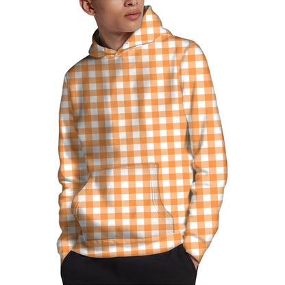 Orange And White Check Pattern Print Pullover Hoodie