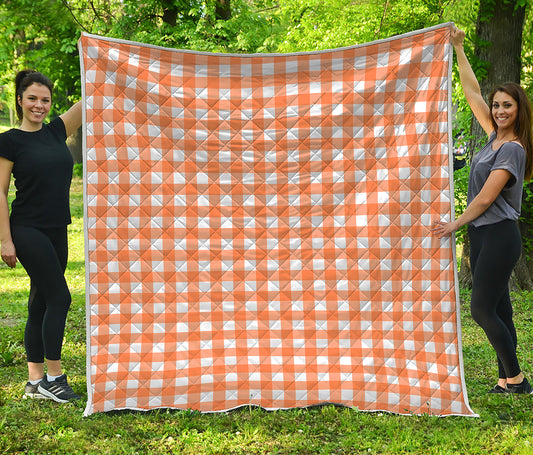 Orange And White Check Pattern Print Quilt