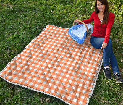Orange And White Check Pattern Print Quilt