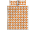 Orange And White Check Pattern Print Quilt Bed Set
