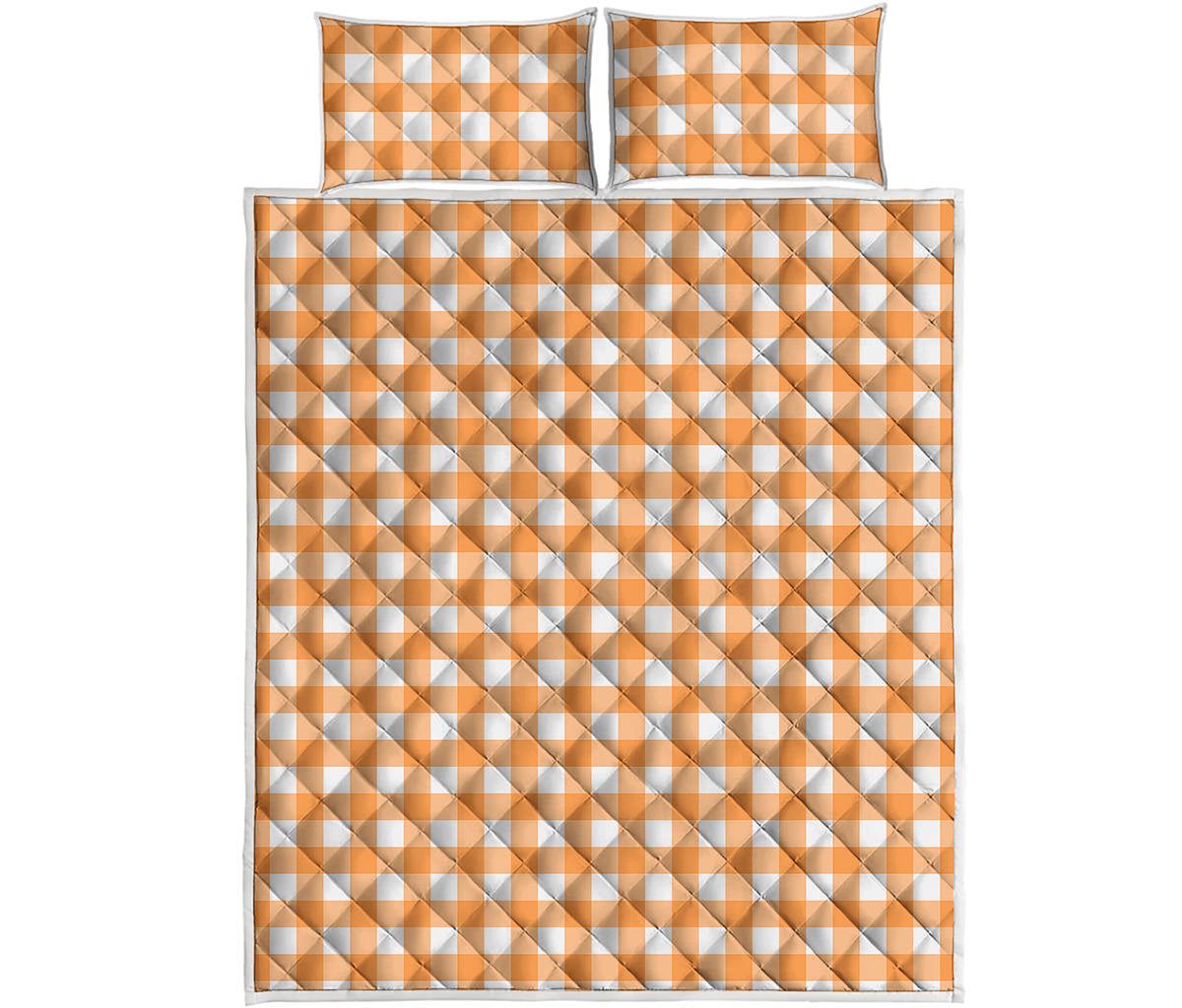 Orange And White Check Pattern Print Quilt Bed Set