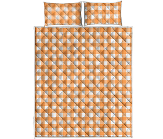 Orange And White Check Pattern Print Quilt Bed Set
