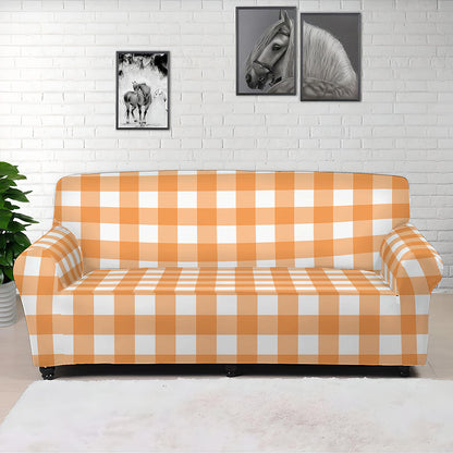 Orange And White Check Pattern Print Sofa Cover