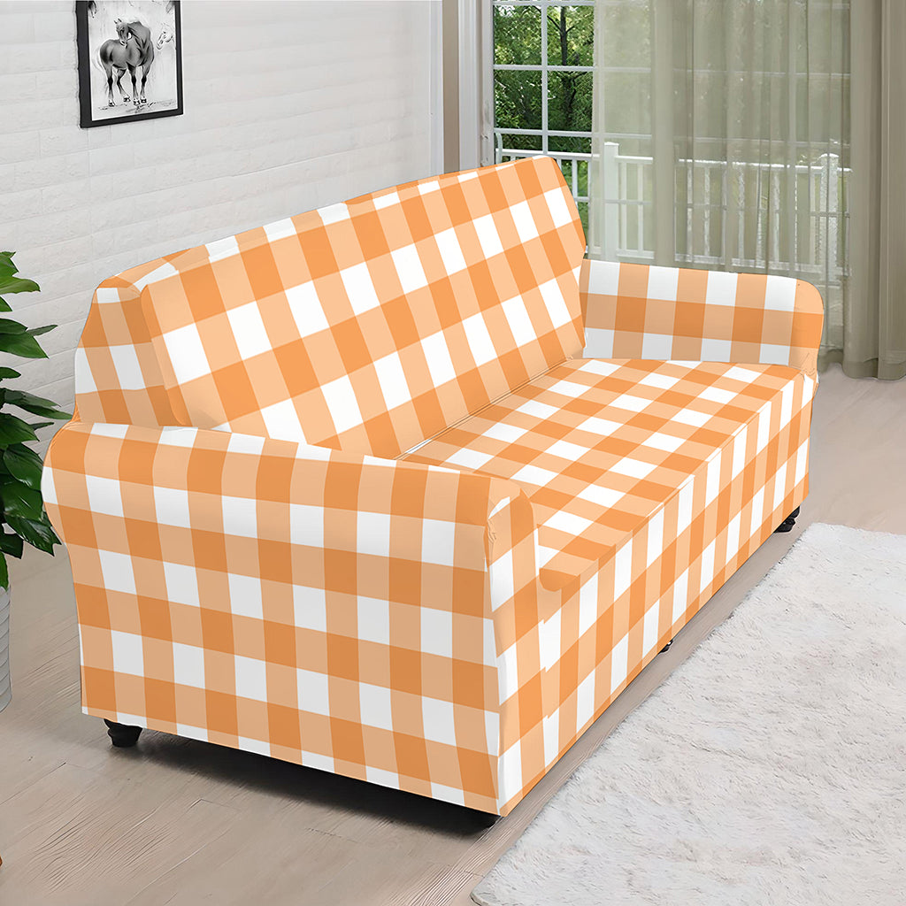 Orange And White Check Pattern Print Sofa Cover