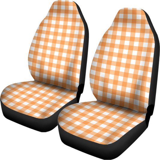 Orange And White Check Pattern Print Universal Fit Car Seat Covers