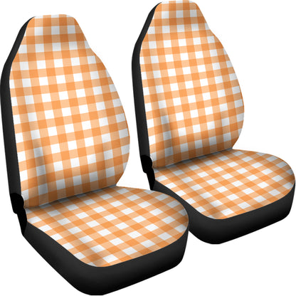 Orange And White Check Pattern Print Universal Fit Car Seat Covers