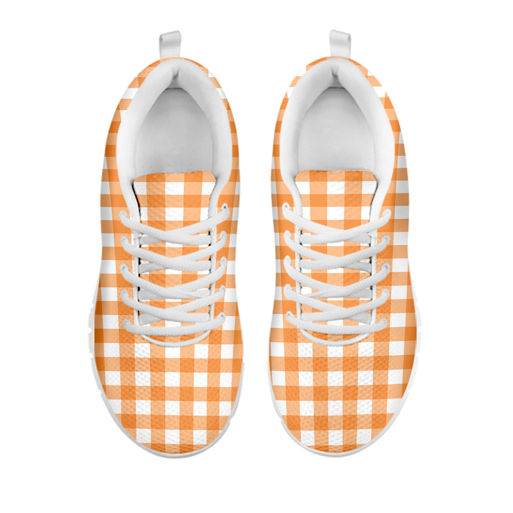 Orange And White Check Pattern Print White Sneakers