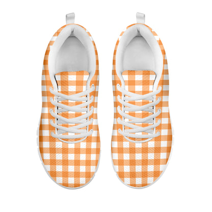 Orange And White Check Pattern Print White Sneakers