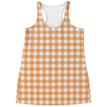 Orange And White Check Pattern Print Women's Racerback Tank Top