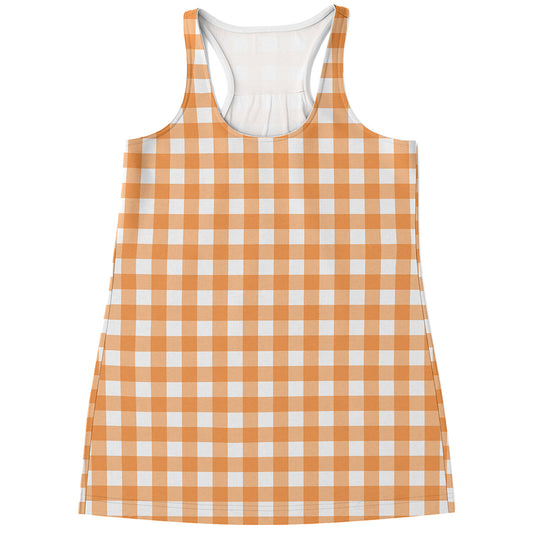 Orange And White Check Pattern Print Women's Racerback Tank Top