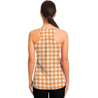 Orange And White Check Pattern Print Women's Racerback Tank Top