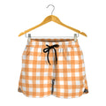 Orange And White Check Pattern Print Women's Shorts