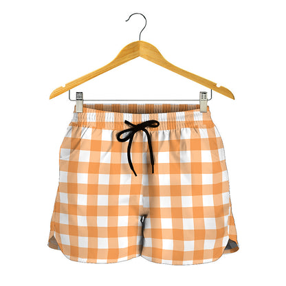 Orange And White Check Pattern Print Women's Shorts