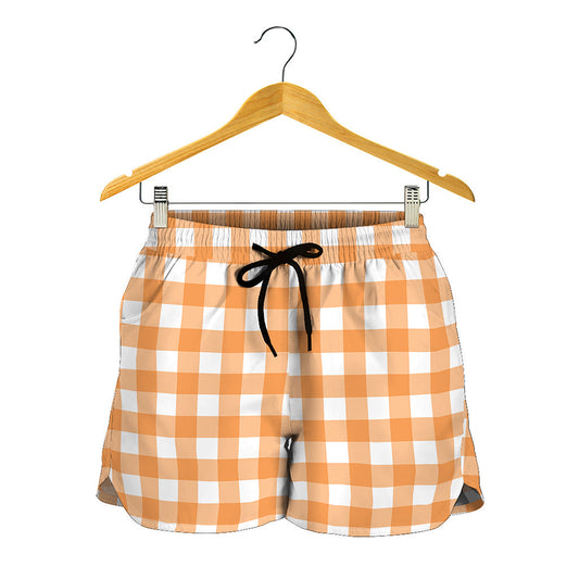 Orange And White Check Pattern Print Women's Shorts