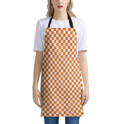 Orange And White Checkered Pattern Print Apron