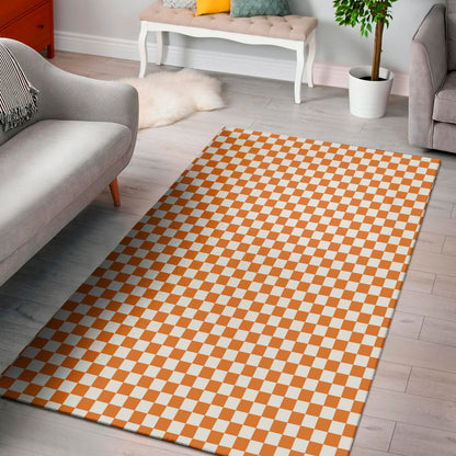 Orange And White Checkered Pattern Print Area Rug