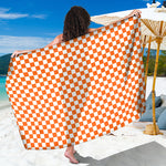 Orange And White Checkered Pattern Print Beach Sarong Wrap