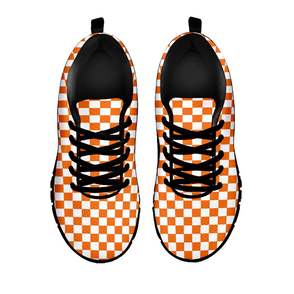 Orange And White Checkered Pattern Print Black Sneakers