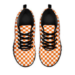Orange And White Checkered Pattern Print Black Sneakers