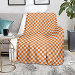 Orange And White Checkered Pattern Print Blanket