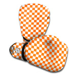 Orange And White Checkered Pattern Print Boxing Gloves