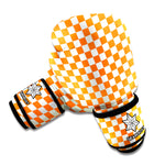 Orange And White Checkered Pattern Print Boxing Gloves