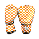 Orange And White Checkered Pattern Print Boxing Gloves