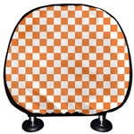 Orange And White Checkered Pattern Print Car Headrest Covers