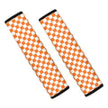 Orange And White Checkered Pattern Print Car Seat Belt Covers