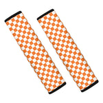 Orange And White Checkered Pattern Print Car Seat Belt Covers