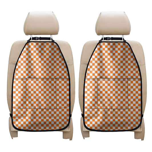 Orange And White Checkered Pattern Print Car Seat Organizers