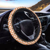 Orange And White Checkered Pattern Print Car Steering Wheel Cover