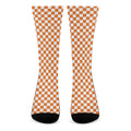 Orange And White Checkered Pattern Print Crew Socks