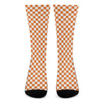 Orange And White Checkered Pattern Print Crew Socks