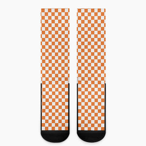 Orange And White Checkered Pattern Print Crew Socks