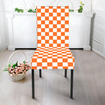 Orange And White Checkered Pattern Print Dining Chair Slipcover