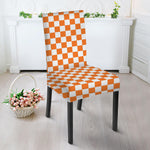 Orange And White Checkered Pattern Print Dining Chair Slipcover