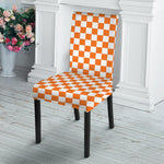Orange And White Checkered Pattern Print Dining Chair Slipcover