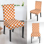 Orange And White Checkered Pattern Print Dining Chair Slipcover