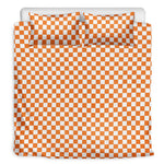 Orange And White Checkered Pattern Print Duvet Cover Bedding Set