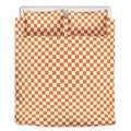 Orange And White Checkered Pattern Print Duvet Cover Bedding Set