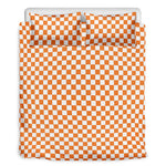 Orange And White Checkered Pattern Print Duvet Cover Bedding Set