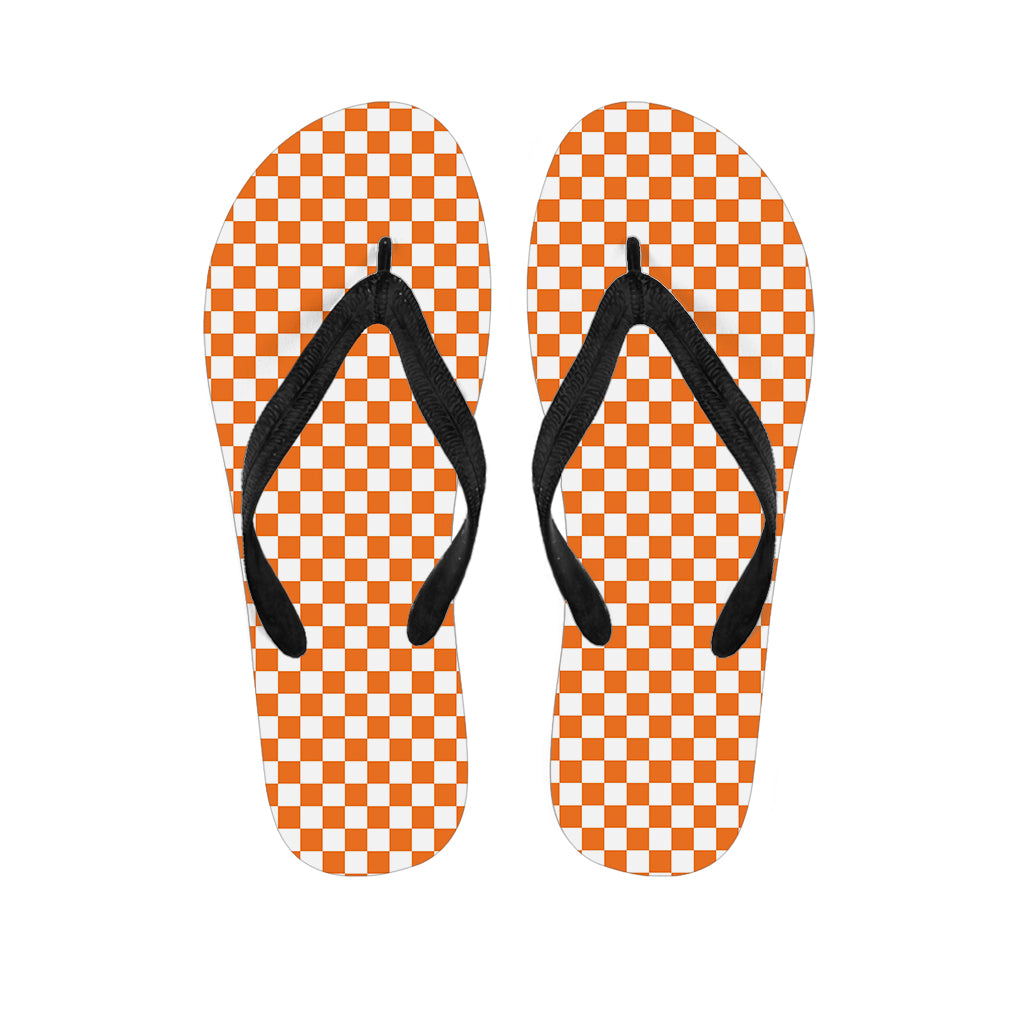 Orange And White Checkered Pattern Print Flip Flops