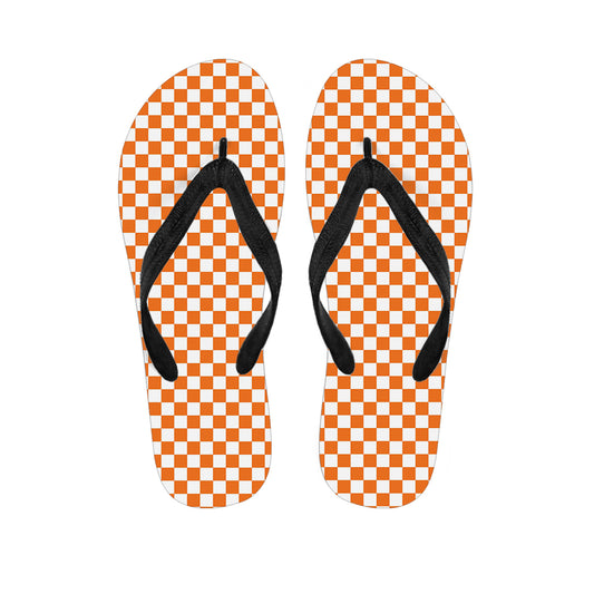 Orange And White Checkered Pattern Print Flip Flops