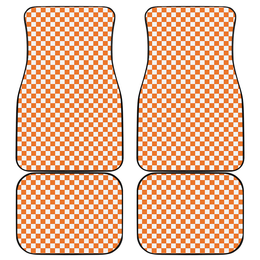 Orange And White Checkered Pattern Print Front and Back Car Floor Mats