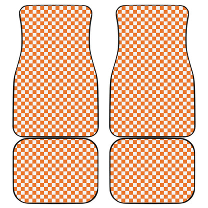 Orange And White Checkered Pattern Print Front and Back Car Floor Mats