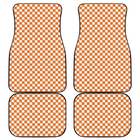 Orange And White Checkered Pattern Print Front and Back Car Floor Mats